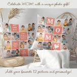 Cute MAMMA Personlig 12 Photo Collage Coral Peach Kudde<br><div class="desc">Gratulera till den fantastiska moderskap resan med vår moderna fotosamlingsplan för MAMMA - en underbar blandning av stil, känslor och personalisering. Denna charmerande kudde är perfekt Mor Dag-gåvan, som fångar värdefulla minnen i ett djärvt och modernt mönster som mammor kommer att värna om. Produktegenskaper: Blockdesign i Färg i fetstil: öga...</div>