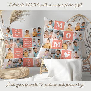 Cute MAMMA Personlig 12 Photo Collage Coral Peach Kudde