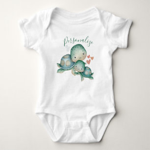 Cute Mamma Sea Turtle Grönt Personalize T Shirt