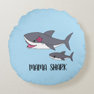 Cute Mamma Shark och Baby Shark Rund Kudde
