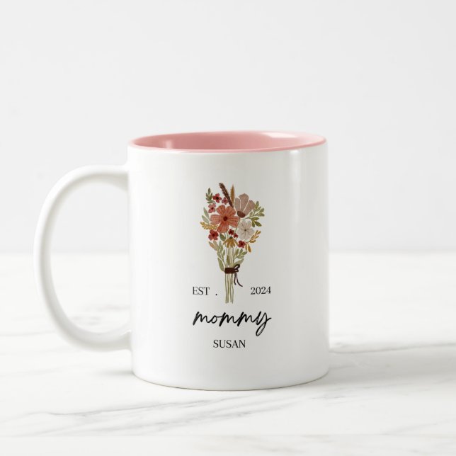Cute Mamma Susan Est 2024 Blommigt Ro Mors dag Två-Tonad Mugg (Vänster)