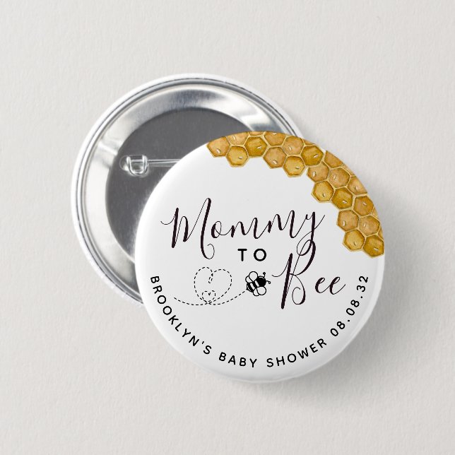 Cute Mamma till Bee Baby Shower Knapp (Framsida & baksida)