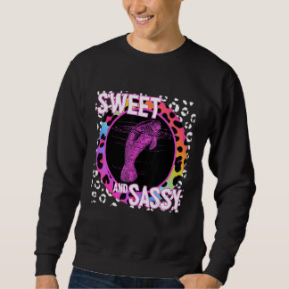 Cute Manatee 90s Nostalgia Rainbow Leopard Skriv u Lång Ärmad Tröja