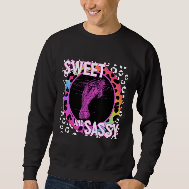 Cute Manatee 90s Nostalgia Rainbow Leopard Skriv u Lång Ärmad Tröja (Framsida)