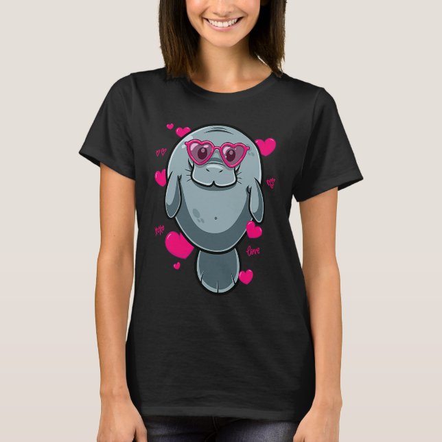 Cute Manatee  For Girls Heart Glasses Manatee Vale T Shirt (Framsida)