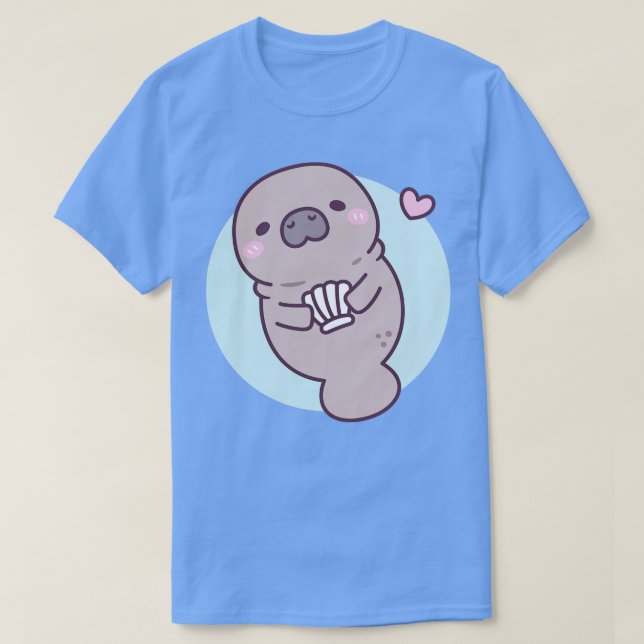 Cute Manatee Holding Seashell T Shirt (Design framsida)