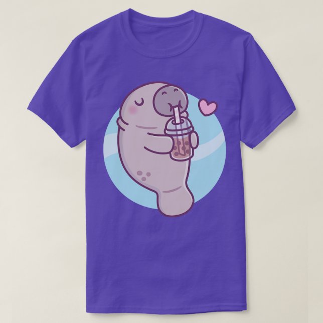 Cute Manatee Kärlek Drinking Boba Tea T Shirt (Design framsida)