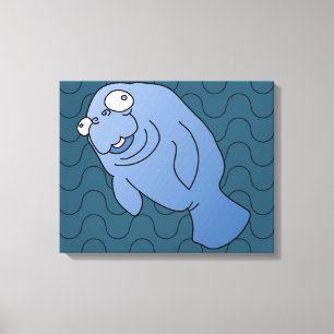 Cute Manatee Kramare Tecknad Animal Canvastryck