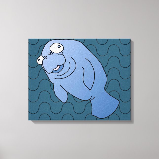 Cute Manatee Kramare Tecknad Animal Canvastryck (Framsida)
