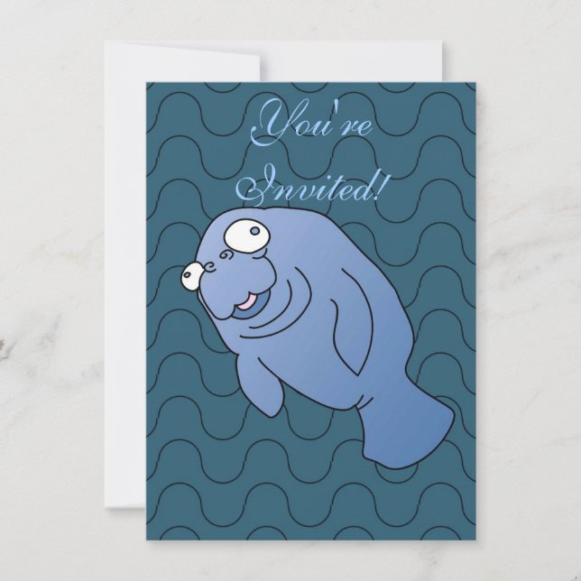 Cute Manatee Kramare Tecknad Animal Inbjudningar (Framsida)