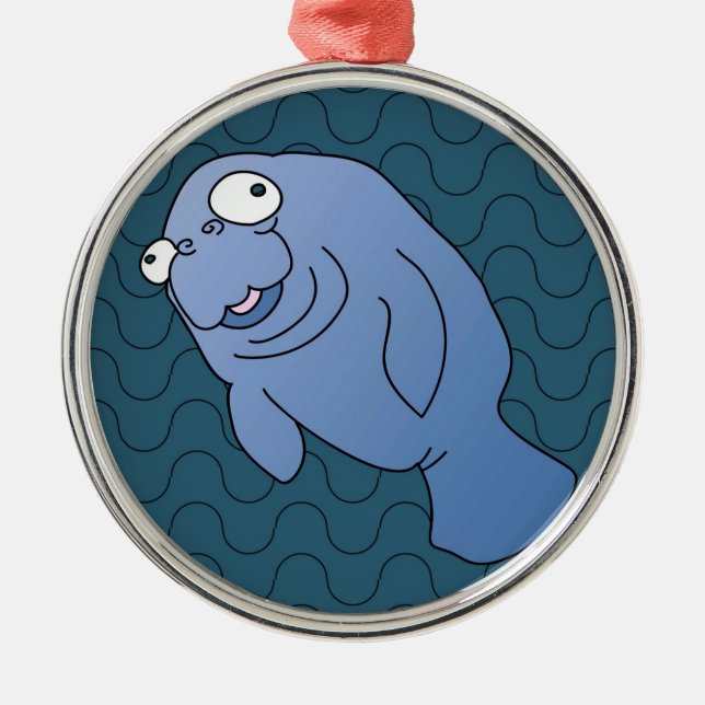 Cute Manatee Kramare Tecknad Animal Julgransprydnad Metall (Framsidan)