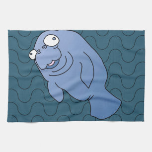 Cute Manatee Kramare Tecknad Animal Kökshandduk