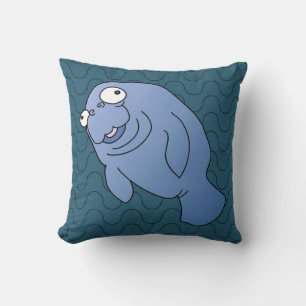 Cute Manatee Kramare Tecknad Animal Kudde