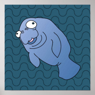 Cute Manatee Kramare Tecknad Animal Poster