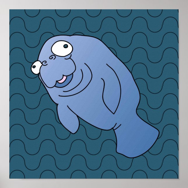 Cute Manatee Kramare Tecknad Animal Poster (Framsidan)