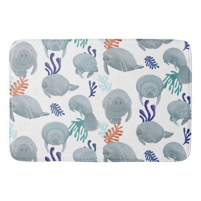 Cute Manatees med bubblor Mönster Badrumsmatta (Framsidan)