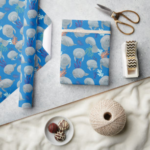 Cute Manatees med bubblor Mönster Presentpapper