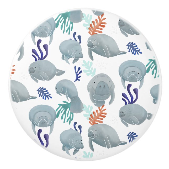 Cute Manatees With Bubbles Pattern  Knopp (Framsidan)