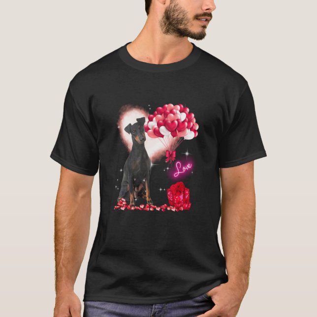 Cute Manchester Terrier Balloon Heart Valentines T Shirt (Framsida)