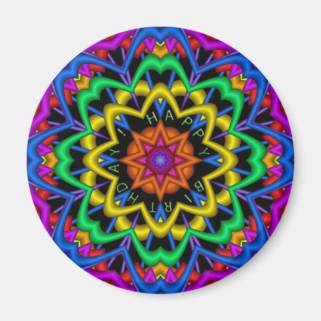 Cute Mandala Birthday magnet med text (Framsidan)