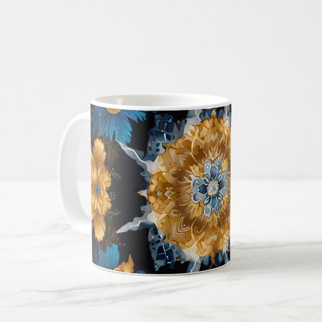 Cute Mandala Design svart med Guld och Silver Kaffemugg (Framsida vänster)