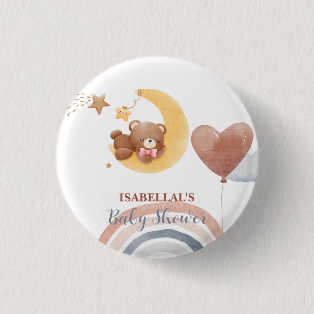 Cute måne Bear African American Children dusch Knapp (Framsida)