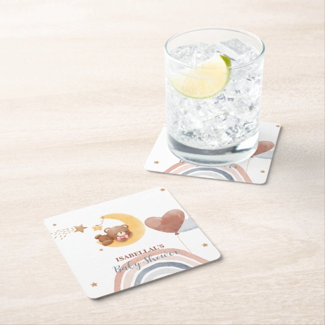 Cute måne Bear African American Children dusch Underlägg Papper Kvadrat (Insitu)