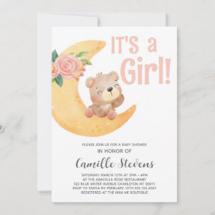 Cute Måne Bear Baby Shower Girl Inbjudningar