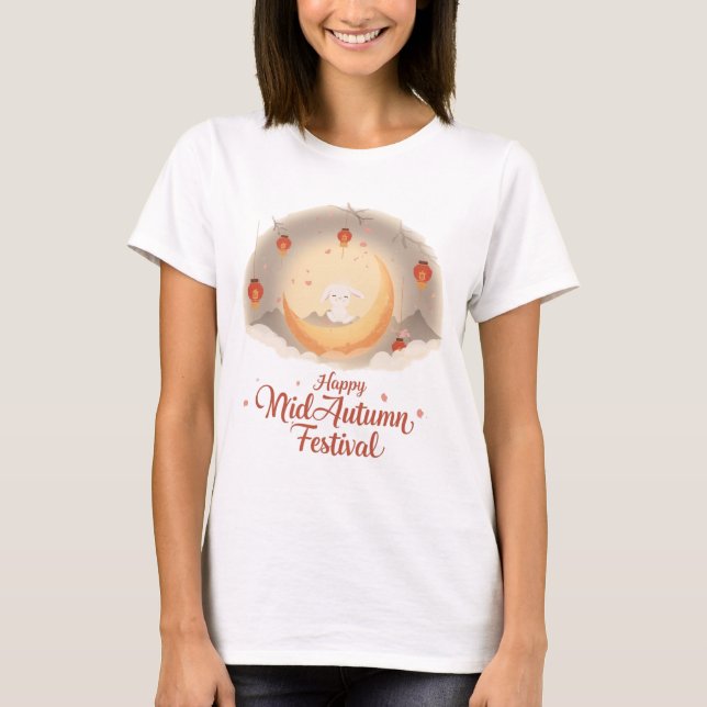 Cute Måne-kanin - Lycklig Mid-Autumn Festival Tee (Framsida)