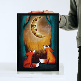 Cute Måne Nght Forest Foxes Nature Kids Nursery Poster