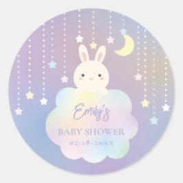 Cute Måne och Stars Bunny Girl Baby Shower Runt Klistermärke