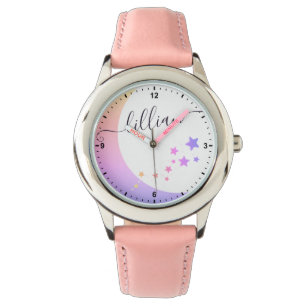Cute Måne och Stars White Rainbow Ombre Namn Armbandsur