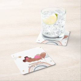 Cute måne star African American Children-dusch Underlägg Papper Kvadrat