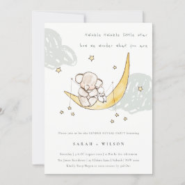 Cute Måne Star Elephant Bunny Gender Reveal Inbjud Tack Kort
