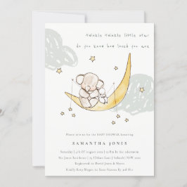 Cute Måne Stars Elephant Bunny Baby Shower Inbjuda Tack Kort
