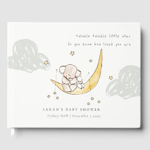 Cute Måne Stars Elephant Bunny Neutralt Baby Showe Gästböcker