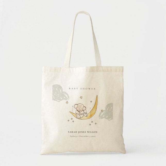 Cute Måne Stars Elephant Bunny Neutralt Baby Showe Tygkasse (Framsidan)