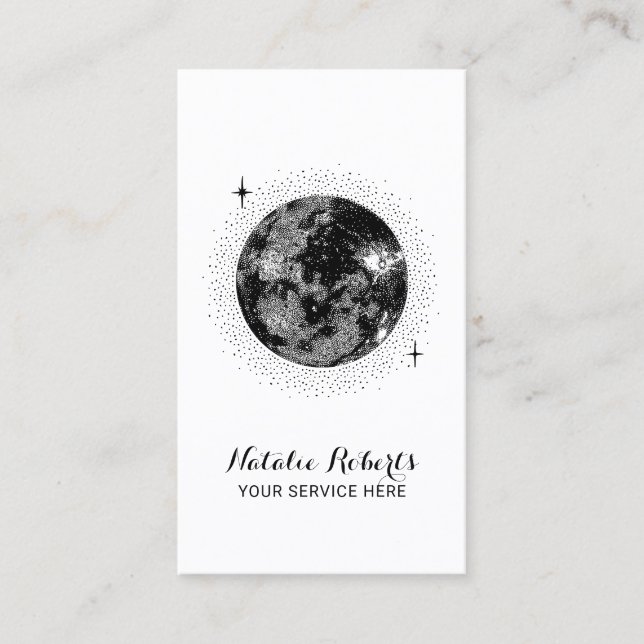 Cute Måne & Stars-illustration Minimalistisk Visitkort (Framsida)