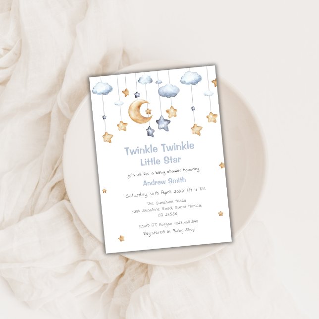 Cute Måne & Stars Twinkle Twinkle Baby Shower Inbjudningar (Cute Moon & Stars Twinkle Twinkle Baby Shower Invitation)
