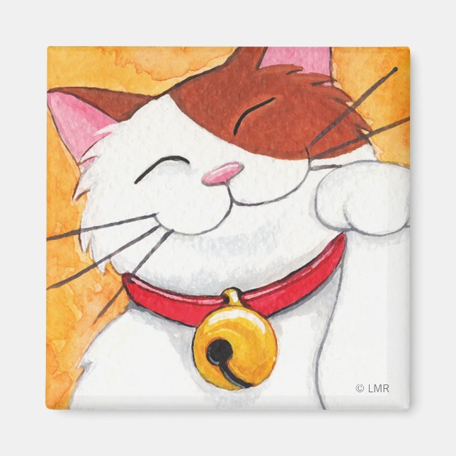 Cute Maneki Neko Lucky Calico Cat Magnet (Framsidan)
