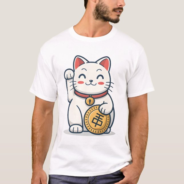 Cute Maneki Neko Lucky Cat T-Shirt | Japansk Bra (Framsida)