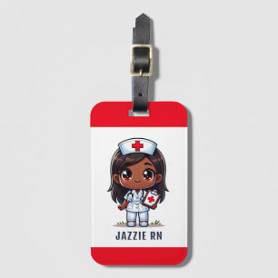 Cute Manga Black Nurse Brown Hair och Ögon Anpassn Bagagebricka