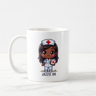 Cute Manga Black Nurse Brown Hair och Ögon Anpassn Kaffemugg