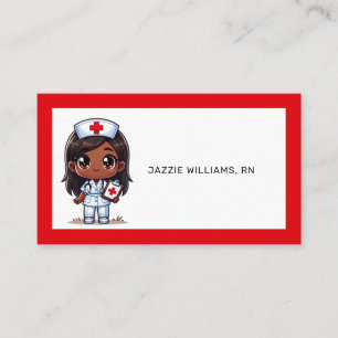 Cute Manga Black Nurse Brown Hair och Ögon Anpassn Visitkort