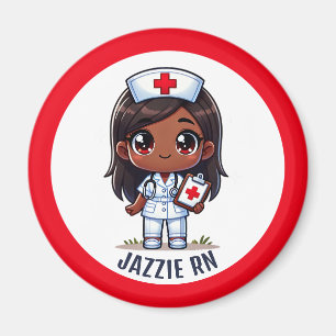 Cute Manga Black Nurse Brown Ögon Anpassningsbar Magnet