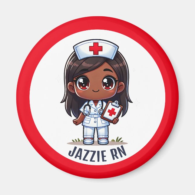 Cute Manga Black Nurse Brown Ögon Anpassningsbar Magnet (Framsidan)