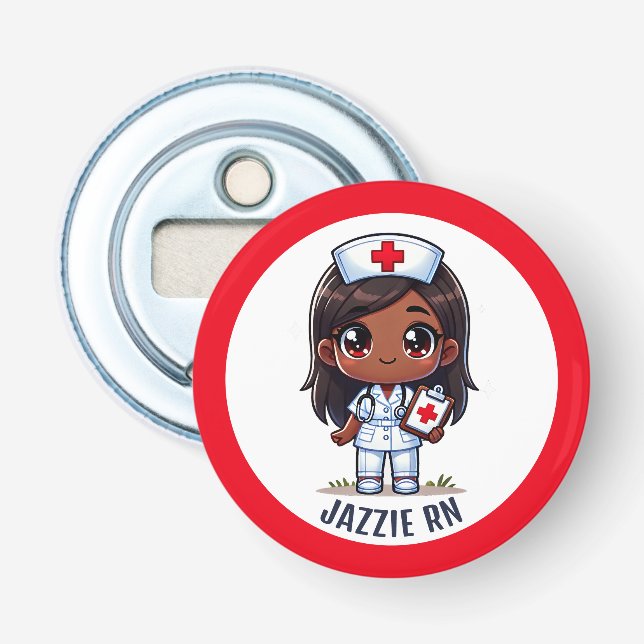 Cute Manga Black Nurse Caricature Personlig Flasköppnare (Framsidan)