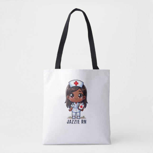Cute Manga Black Nurse Caricature Personlig Tygkasse (Framsida)