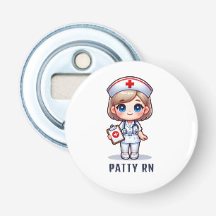 Cute Manga Blonde Nurse Caricature Personlig Flasköppnare