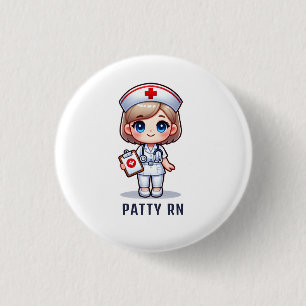 Cute Manga Blonde Nurse Caricature Personlig Knapp